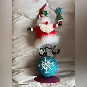 Pier 1 Whimsical Bobble Santa Made of Metal and Glitter